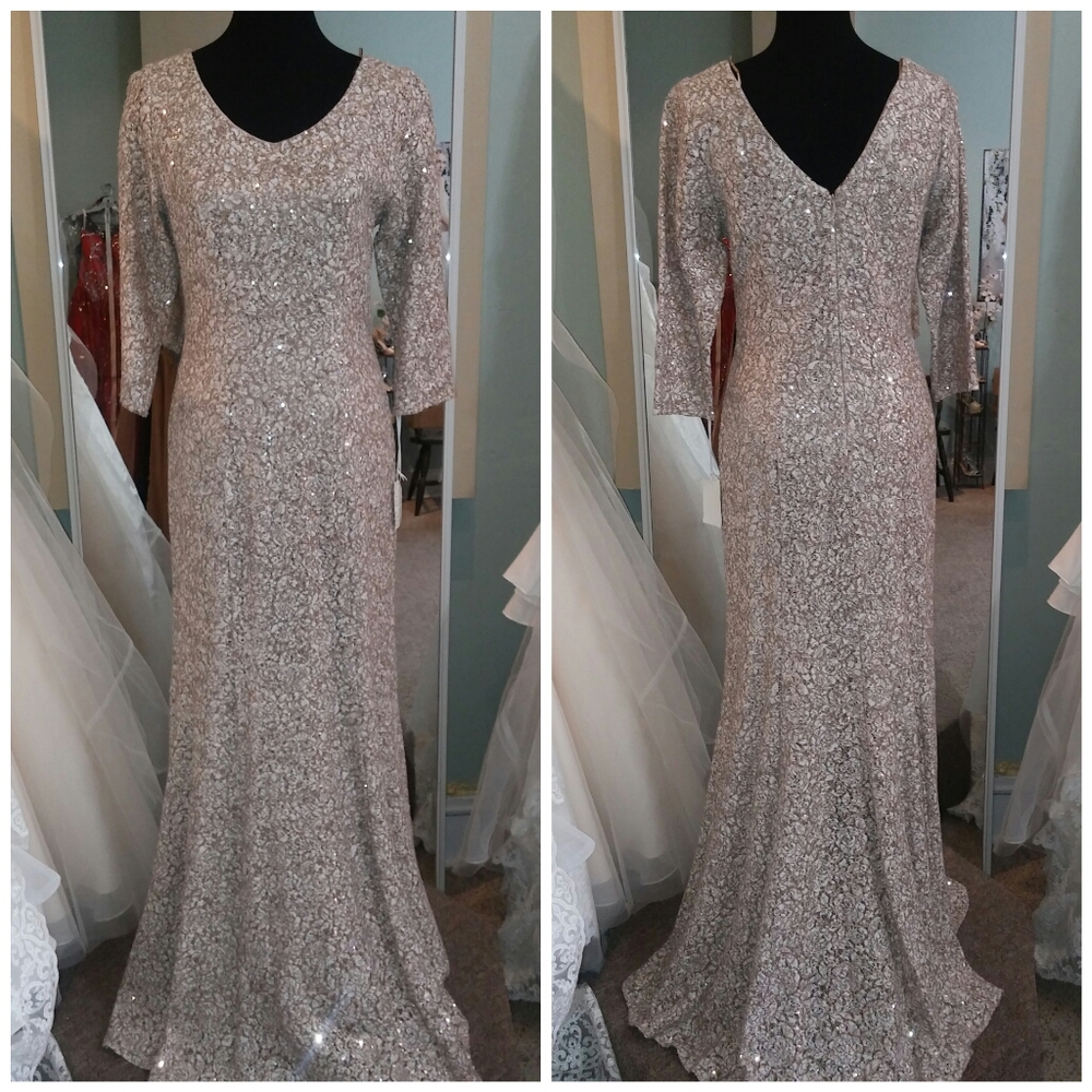 NEW. Champagne lace and sequins gown